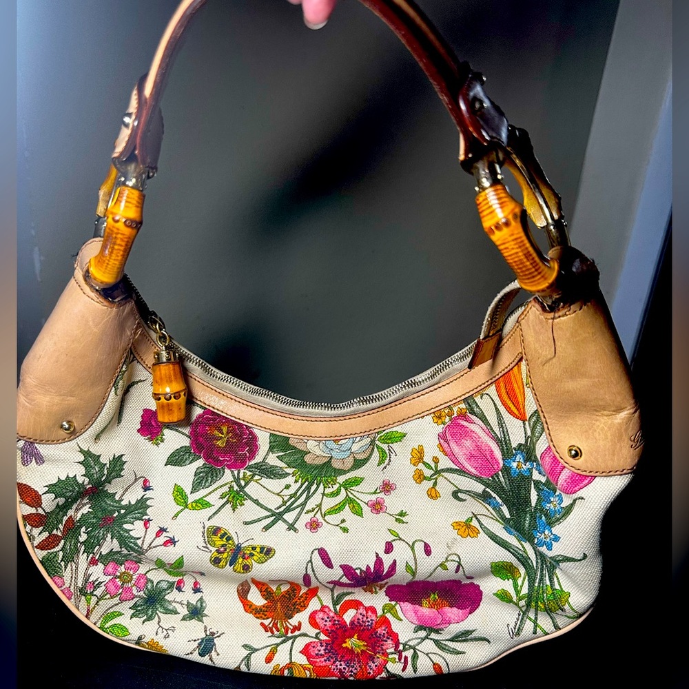 Gucci Flora bamboo ring hobo bag